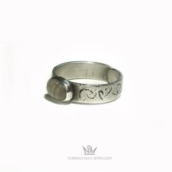 srebrny pierścionek,krzemień pasiasty - Pierścionki - Biżuteria