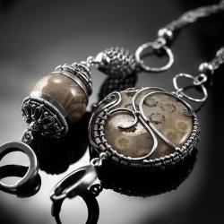 srebrne,kolczyki,wire-wrapping,skamieniały,koral - Kolczyki - Biżuteria
