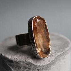 pierścionek srebro kwarc rutyl unikat złoto - Pierścionki - Biżuteria