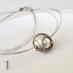 naszyjnik z perłą,naszyjnik srebrny,ażurowy - Naszyjniki - Biżuteria