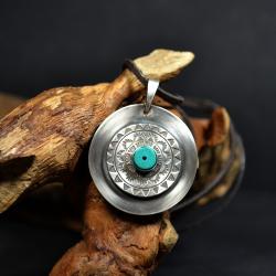 srebrna mandala,naszyjnik z turkusem - Naszyjniki - Biżuteria
