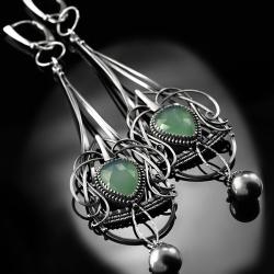 srebrne,kolczyki,wire-wrapping,chryzopraz,zielone - Kolczyki - Biżuteria