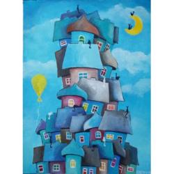 miasteczko,koty,domki,abstrakcja - Obrazy - Wyposażenie wnętrz