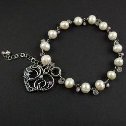 bransoletka,wrapping,serce,perły,romantyczna - Bransoletki - Biżuteria
