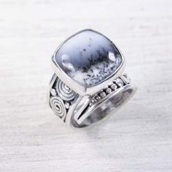 Srebrny,regulowany pierścionek z agatem - Pierścionki - Biżuteria