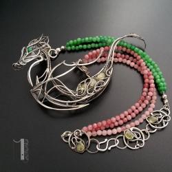 naszyjnik srebrny,jadeit,wire wrapping,granat - Naszyjniki - Biżuteria