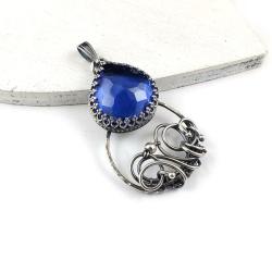 wisiorek,wire-wrapping,niebieski,retro - Wisiory - Biżuteria