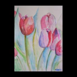 tulipany,czerwien,pomarańcz,akwarela - Obrazy - Wyposażenie wnętrz