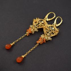 kolczyki,wire-wrapping,złocone,pozłacane,długie, - Kolczyki - Biżuteria