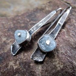srebrne kolczyki z surowymi akwamarynami - Kolczyki - Biżuteria