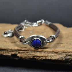 bransoleta z lapis lazuli,bransoleta z rzemieni - Bransoletki - Biżuteria