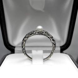 pierścionek z perłą,zaręczynowy,stare srebro - Pierścionki - Biżuteria