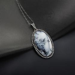 srebrny,nszyjnik,z opalem dendrytowym - Naszyjniki - Biżuteria
