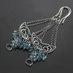 wire-wrapping,niebieskie,niepowtarzalne,bogate, - Kolczyki - Biżuteria