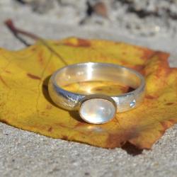 surowy pierścień,pierścień z kamieniem księżycowym - Pierścionki - Biżuteria