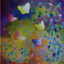 motyle,abstrakcja,fiolet,zolty - Obrazy - Wyposażenie wnętrz