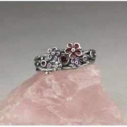 pierścionek gałązkowy,cyrkonia,srebrne kwiaty - Pierścionki - Biżuteria