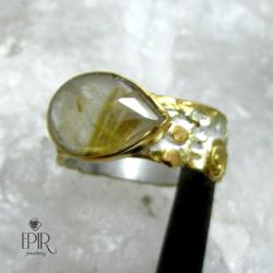 Obrączka srebrna z kwarcem rutylowym - Pierścionki - Biżuteria
