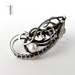 nausznica srebrna,kolczyki,wire wrapping,perła - Kolczyki - Biżuteria