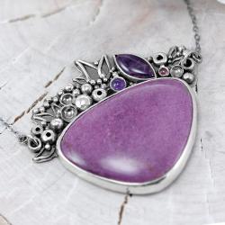 fioletowy kamień,purpuryt,ametyst,naszyjnik - Naszyjniki - Biżuteria