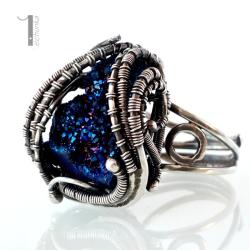 srebrny pierścionek,kwarc tytanowy,wire wrapping - Pierścionki - Biżuteria