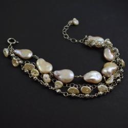 bransoletka,perły,kremowe,elegancka - Bransoletki - Biżuteria