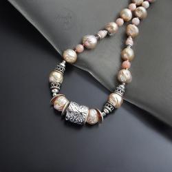 srebrny,naszyjnik,z perłami,orientalny - Naszyjniki - Biżuteria