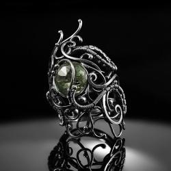 srebrny,pierścionek,wire-wrapping,zielony,ametyst - Pierścionki - Biżuteria