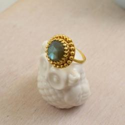 pierścionek,złocony,pozłacany,labradoryt - Pierścionki - Biżuteria