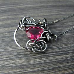 kwarc różowy,naszyjnik wire wrapping,srebro - Naszyjniki - Biżuteria