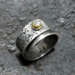 srebrny pierścionek z diamentem - Pierścionki - Biżuteria
