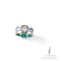 pierścionek,tytan,cyrkonia,kolor,minimalistycz - Pierścionki - Biżuteria