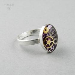 pierścionek steampunk,z fioletowym oczkiem, - Pierścionki - Biżuteria
