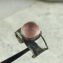 srebrny pierścionek z kwarcem różowym - Pierścionki - Biżuteria