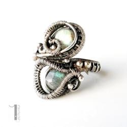 pierścione srebrny,labradoryt,wire wrapping,925 - Pierścionki - Biżuteria