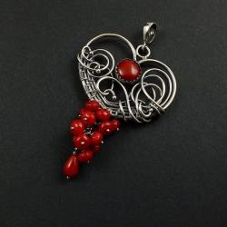 wisior,serce,czerwony,wire-wrapping,koral - Wisiory - Biżuteria
