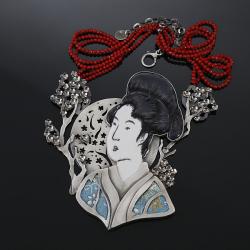 artystyczny srebrny naszyjnik z Japonką,Japonia - Naszyjniki - Biżuteria