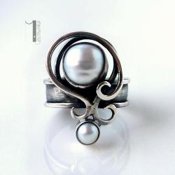 pierścionek srebrny,pierścionek z perłą - Pierścionki - Biżuteria