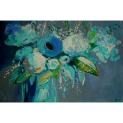 kwiaty,abstrakcja,zieleń,szarości,niebieski - Obrazy - Wyposażenie wnętrz