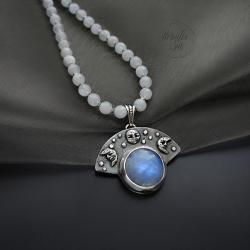 srebrny,naszyjnik,z kamieniem księżycowym - Naszyjniki - Biżuteria