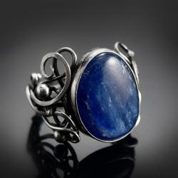 srebrny,pierścionek,wire-wrapping,kianit,niebieski - Pierścionki - Biżuteria