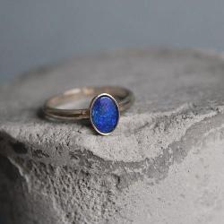 subtelny delikatny opal srebro niebieski kobalt - Pierścionki - Biżuteria