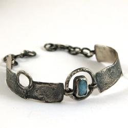 srebrna bransoleta z akwamarynem - Bransoletki - Biżuteria