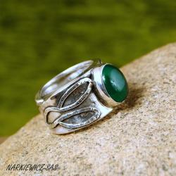 pierścionek z zielonym onyksem - Pierścionki - Biżuteria