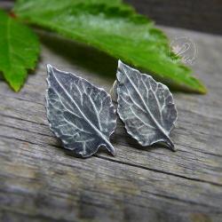 srebrne,sztyfty,liście,natura,minimalistyczne - Kolczyki - Biżuteria