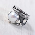 Pierścionki Srebrny,regulowany pierścionek z perłą