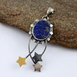 wisior z surowym kamieniem,lapis lazuli,gwiazdy - Wisiory - Biżuteria