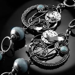 srebrne,kolczyki,wire-wrapping,orzeł,larimar,ciba - Kolczyki - Biżuteria