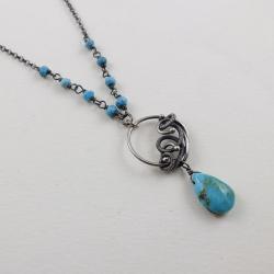 naszyjnik,wire-wrapping,turkus,delikatny - Naszyjniki - Biżuteria