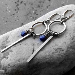 lapis lazuli,granatowe,długie,okazałe,srebro - Kolczyki - Biżuteria